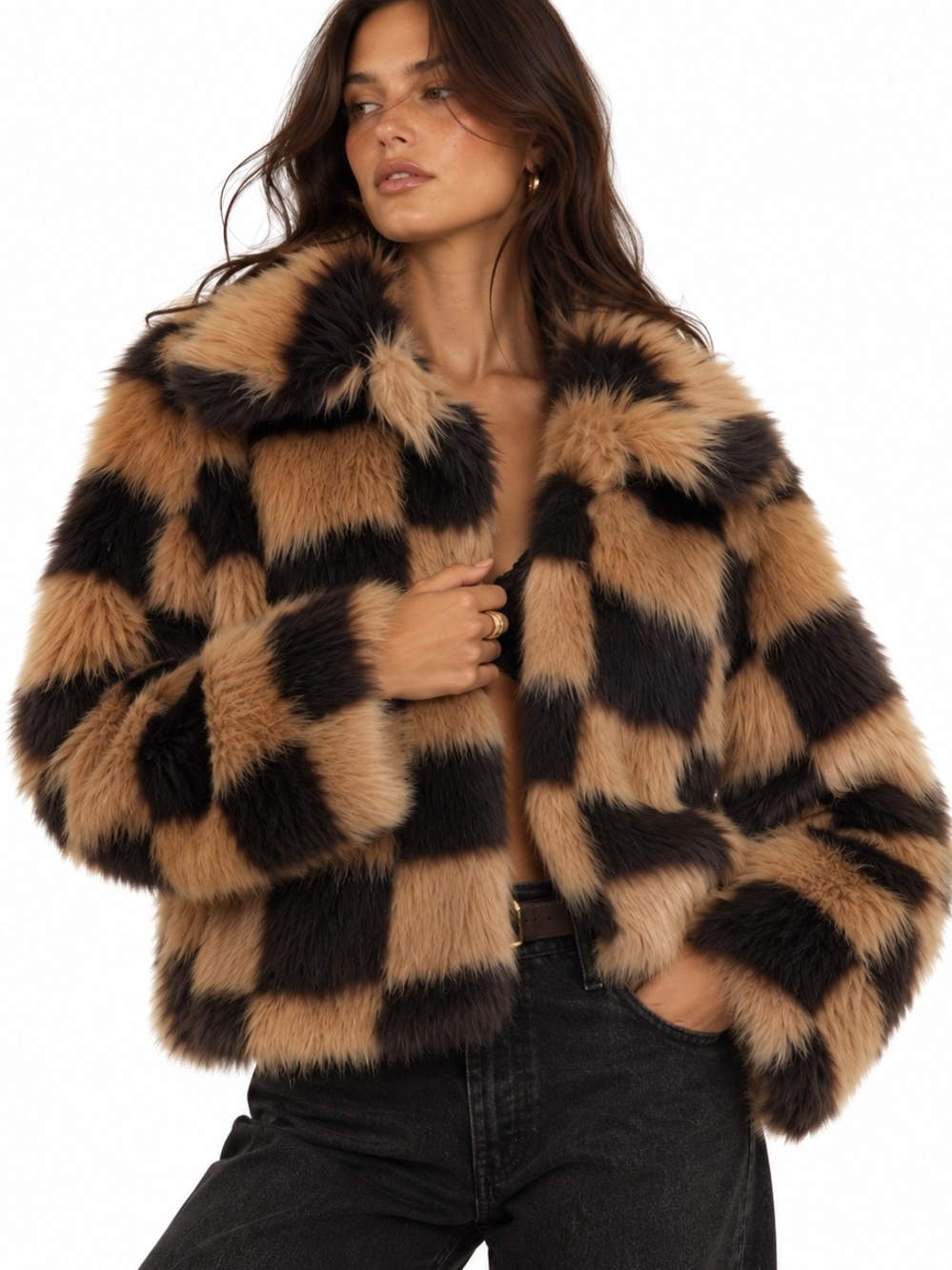 12th Tribe McKenna Brown Faux Fur Jacket - Size S